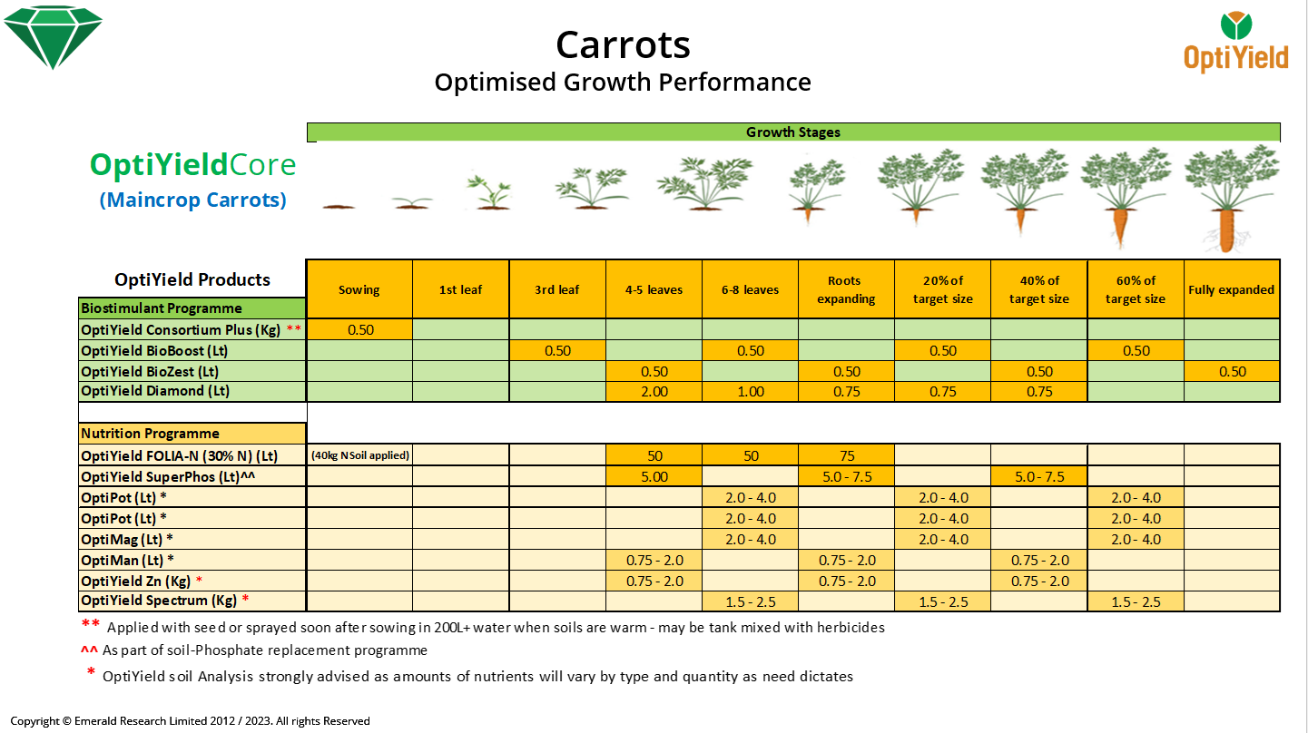 Optimised growth development Programme - Carrots Maincrop