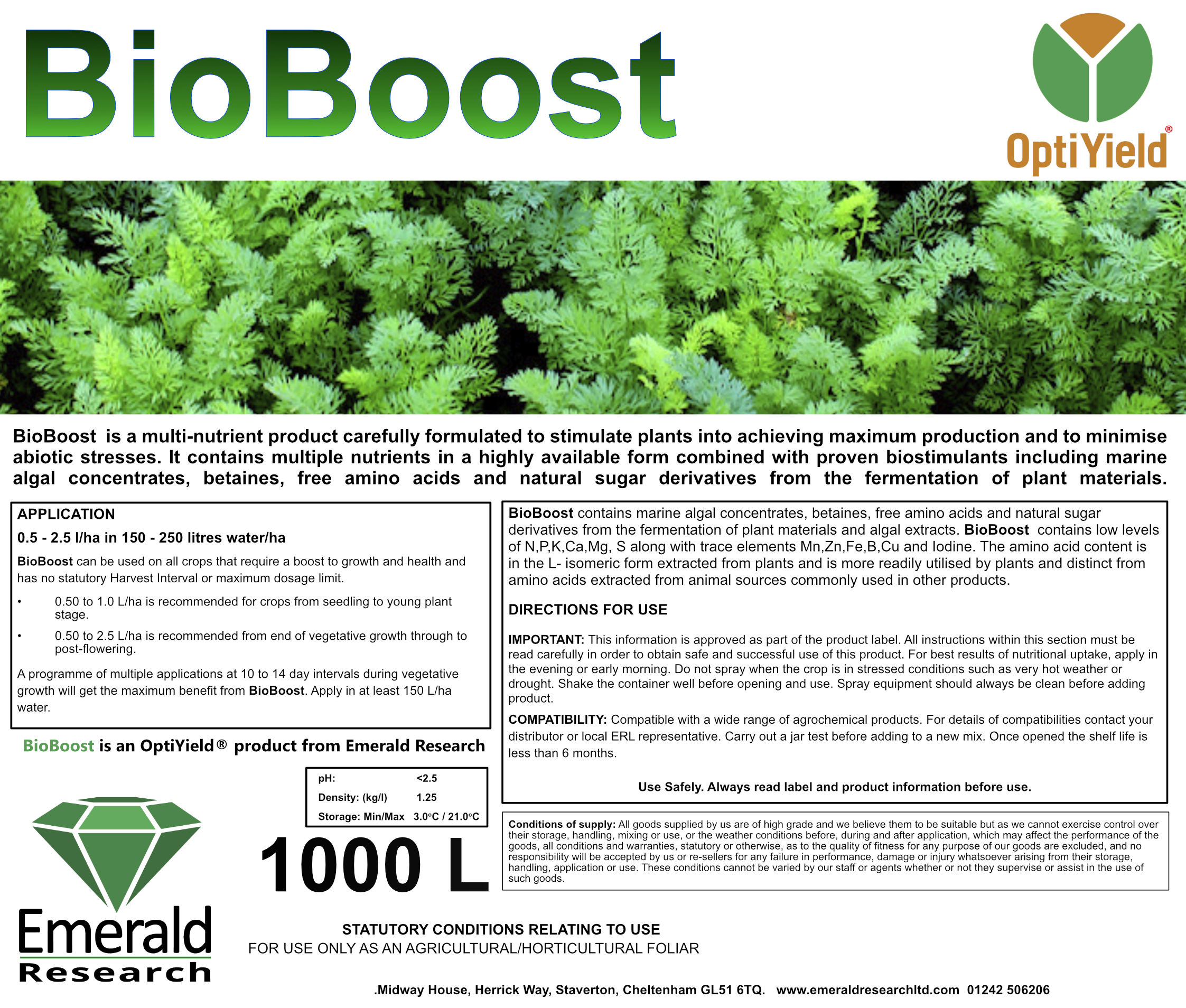 BioBoost product label - foliar biostimulant for crop growth, vigour and stress tolerance