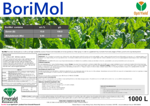 BoriMol foliar boron and molybdenum fertiliser label for arable and field vegetable crops