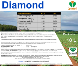 Diamond foliar biostimulant and multi-nutrient fertiliser label for crop rooting, vigour and nutrient uptake