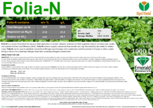 Folia-N foliar nitrogen fertiliser label for cereals, oilseeds, potatoes and field vegetable crops