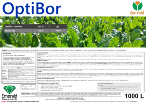 OptiBor foliar boron fertiliser label for arable and field vegetable crops