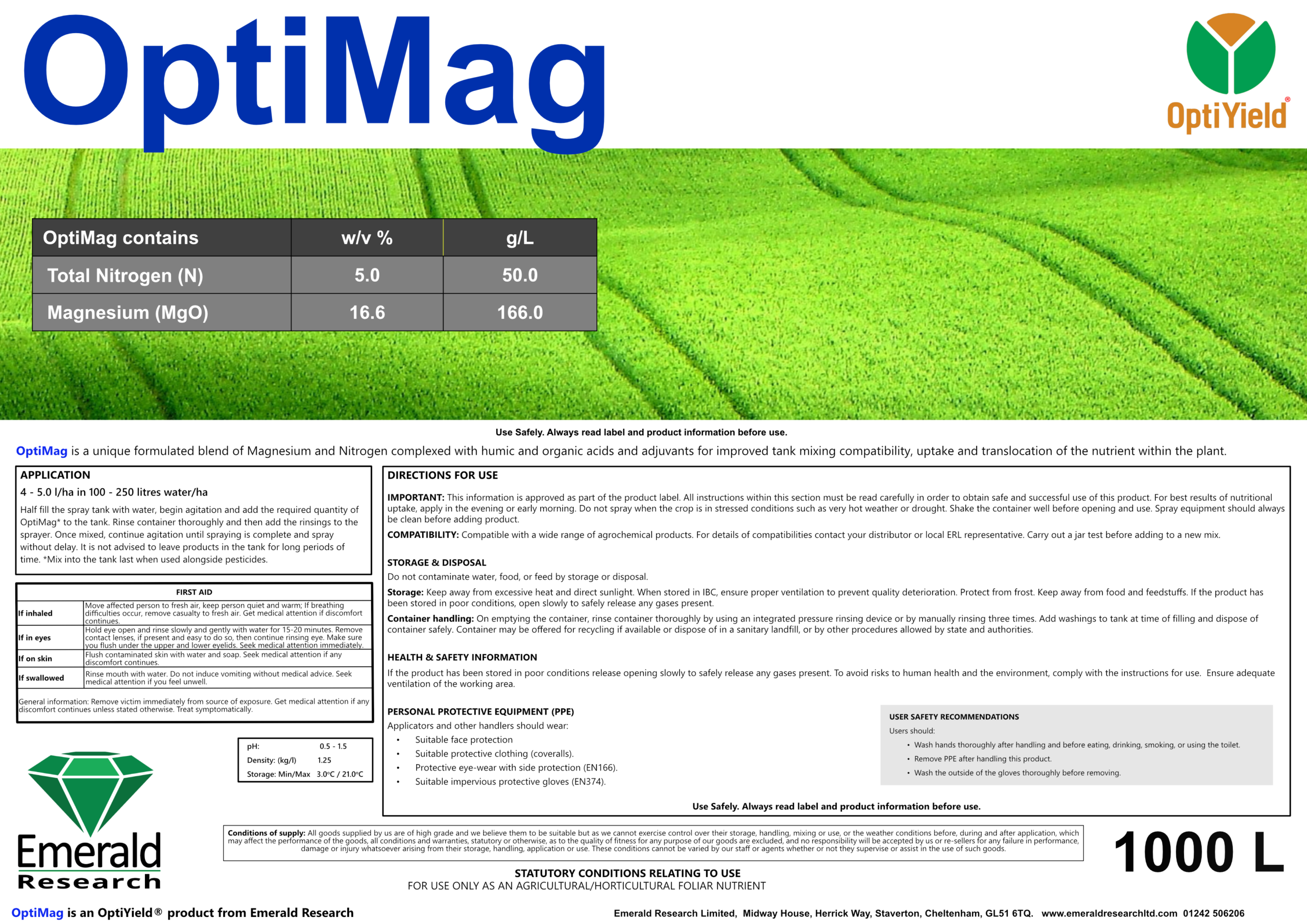 OptiMag foliar magnesium fertiliser for arable and field vegetable crops
