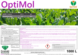 OptiMol foliar molybdenum fertiliser label for arable and field vegetable crops