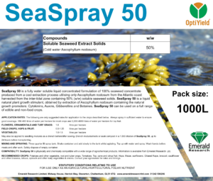SeaSpray 50 cold-pressed Ascophyllum nodosum seaweed extract biostimulant for crop growth