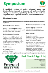 Symposium microbial biostimulant product label for potatoes, carrots, brassicas and vegetable crops